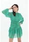 Büzgülü Puantiyeli Şifon Elbise - Yeşil-yeşil