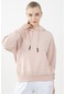 Maraton Sportswear Oversize Kadın Kapşonlu Uzun Kol Basic Pudra Sweatshirt 22149-pudra