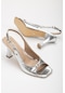 Büyük Numara Kadeh Topuk Rugan Gümüş Kadın Topuklu Sandalet-2791-gümüş