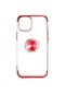 Tecno - İphone Uyumlu İphone 12 - Kılıf Yüzüklü Kenarları Renkli Arkası Şeffaf Gess Silikon - Kırmızı