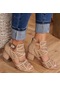 Ikkb İlkbahar Yaz Büyük Beden Kalın Topuklu Kadın Sandalet Haki Renk
