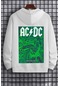 Ac Dc Baskılı Kapüşonlu Sweatshirt Beyaz