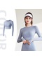 Açık Mavi Uzun Kollu T-shirt Dikişsiz Kadın Katı Spor T-shirt Yüksek Elastik Spor Salonu Yoga Üst Nefes Spor Üst Hızlı Kuru Spor