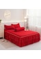 Kırmızı 3 Adet Dantel Yatak Örtüsü Yatak Etek Yatak Yatak Örtüsü Yastık Kılıfı Seti Fırçalanmış Mikrofiber Fırfır Yatak Etek 120 200cm