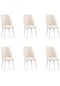 Haman 6 Adet Elit Serisi Babyface Kumaş Beyaz Ahşap Gürgen Ayaklı Mutfak Sandalyeleri Krem