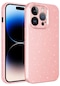 iPhone Uyumlu 14 Pro Max Kılıf Simli Işılıtılı Renkli Parlak Kamera Korumalı Silikon Kapak Koton - Pembe