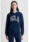 Rıley Lacivert Kapüşonlu Nakışlı Standard Fit Kadın Sweatshirt Lacivert