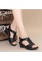 Siyah 2023 Yeni Rahat Yumuşak Tabanlı Anne Ayakkabıları Büyük Eğimli Topuk Kadın Ayakkabı Rahat Sandalet