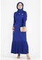 Pilise Detaylı Kemerli Elbise- Saks Mavi-2430