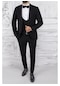 Paco Romano Erkek Slim Fit Damatlık Smokin Şal Yaka Siyah Yelekli Takım Elbise-siyah