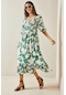 Xhan Yeşil Desenli Gipe Detaylı Etek Ucu Fırfırlı Örme Elbise 5yxk6-48509-08