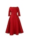 Ikkb Kadın Yeni Düz Renk Kadın Büyük Beden Elbise Kırmızı