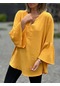 Kadınların Yeni Düz Renk V Yaka Gündelik Uzun Kollu Gömlek Sarı