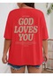Good Loves You Baskılı Oversize Tshirt Kırmızı