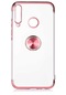 Tecno - Huawei P40 Lite E - Kılıf Yüzüklü Kenarları Renkli Arkası Şeffaf Gess Silikon - Rose Gold