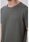 Haki Yüzeyi Dokulu Rahat Form Basic Erkek T-shirt - 88436 Haki