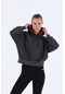 Maraton Sportswear Oversize Kadın Kapşonlu Uzun Kol Basic Siyah Melanj Sweatshirt 20335-siyah Melanj