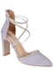 Pullman Taşlı Kalın Topuk Kadın Topuklu Ayakkabı Pnt-451035 Gümüş Saten-gümüş Saten