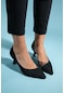 Chevy Siyah Çizgili Topuklu Kadın Ayakkabı