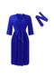 Ikkb Yeni Düz Renk Pileli Askılı Büyük Beden Elbise Mavi
