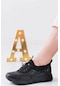Siyah Cilt Streç Taşlı Kadın Şık Günlük Rahat Ortopedik Kaymaz Taban Babet Ayakkabı - 38