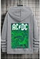 Ac Dc Baskılı Kapüşonlu Sweatshirt Gri