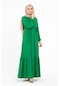 Beli Kemerli Bürümcük Elbise - Yeşil-1416-kiremit
