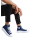 Unisex Yüksek Taban Boğazlı Convers Model Keten Sneaker Spor Ayakkabı Bot Mavi-mavi