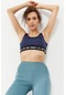 Tommy Life İndigo Yazı Şeritli Standart Kalıp U Yaka Kadın Spor Büstiyer - 97113 İndigo