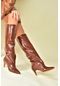 Fox Shoes Taba Kroko Baskı Alçak Topuklu Kadın Çizme N749204011 Taba