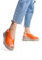 Zeyn 7672c Kadın Hakiki Deri Dolgu Topuk Sandalet Turuncu-turuncu