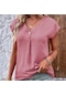 Pembe Dafıfy Kadın Moda Yaz Bahar Rahat Düz Renk Baskılı Kısa Kollu V Yaka Bluzlar Ve Gömlekler Pembe