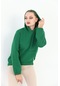 Kapüşonlu Kanguru Cepli Basic Kadın Sweatshirt-yeşil