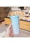 Yaratıcı Kore Plastik Bardak Çift Katmanlı Büyük Kapasiteli Saman Ins Su Isıtıcısı Kız Ev Ofis Kahvaltı Süt Meyve Suyu Fincanı-550Ml 9418Blue