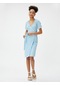 Koton Mini Fisto Elbise Anvelop Kuşaklı V Yaka Balon Kollu Mavi 3sal80115ık 3SAL80115IK643