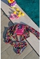 Kız Çocuk Kelebek Desenli Pareolu Bikini Takımı 3'lü Set-siyah-pembe