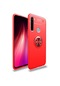 Noktaks - Xiaomi Uyumlu Xiaomi Redmi Note 8 - Kılıf Yüzüklü Auto Focus Ravel Karbon Silikon Kapak - Kırmızı