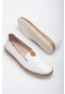 Hakiki Deri Ortopedik Saraçlı Beyaz Büyük Numara Kadın Ayakkabısı Günlük-2548-beyaz