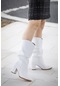 Woggo Cilt Körüklü Kadın Çizme 7 Cm Topuklu Bot Fls 18-114 Beyaz