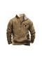 Erkek Western Polar Ceket Kovboy Boğa Başı Baskılı Kazak 1/4 Fermuarlı Dik Yaka Uzun Kollu Country Sweatshirt Kazak Montlar Haki
