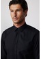 Tudors Modern Slim Fit Pamuklu Kolay Ütü Armürlü Siyah Erkek Gömlek-28380-siyah