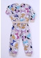 Kız Çocuk Pijama Takımı Karakter Baskılı Ribanalı E26 Bej