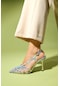 Luvishoes Leaf Gümüş Hologram Kadın Topuklu Ayakkabı