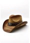 Deri Şeritli Boğa Figürlü Hasır Şapka Premium Classic Western Festival Beach Rave Hat - Standart