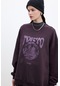 Baskı Detaylı Oversıze Sweatshırt Bordo Bordo