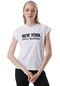 Kadın Beyaz New York Baskılı Tişört-26781-beyaz