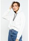 Tommy Life Ekru Uzun Kol Rahat Form Kapüşonlu Kadın Sweatshirt - 97115 Ekru