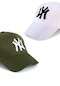 Unisex 2'li Set Haki ve Beyaz Renk Ny New York Beyzbol Şapka - Unisex