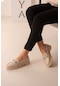 Nardo Bej Tokalı Deri İnce Taban 3cm Loafer Kadın Ayakkabı