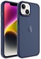 iPhone Uyumlu 14 Plus Kılıf Metal Buzlu Transparan Çerçeve, Hassas Butonlu Renkli Kapak May - Lacivert